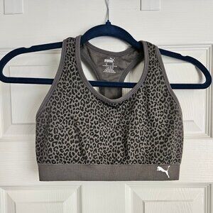 Puma Cheetah Print Gray/Black Women's Sports Bra Size‎ M Crisscross Back